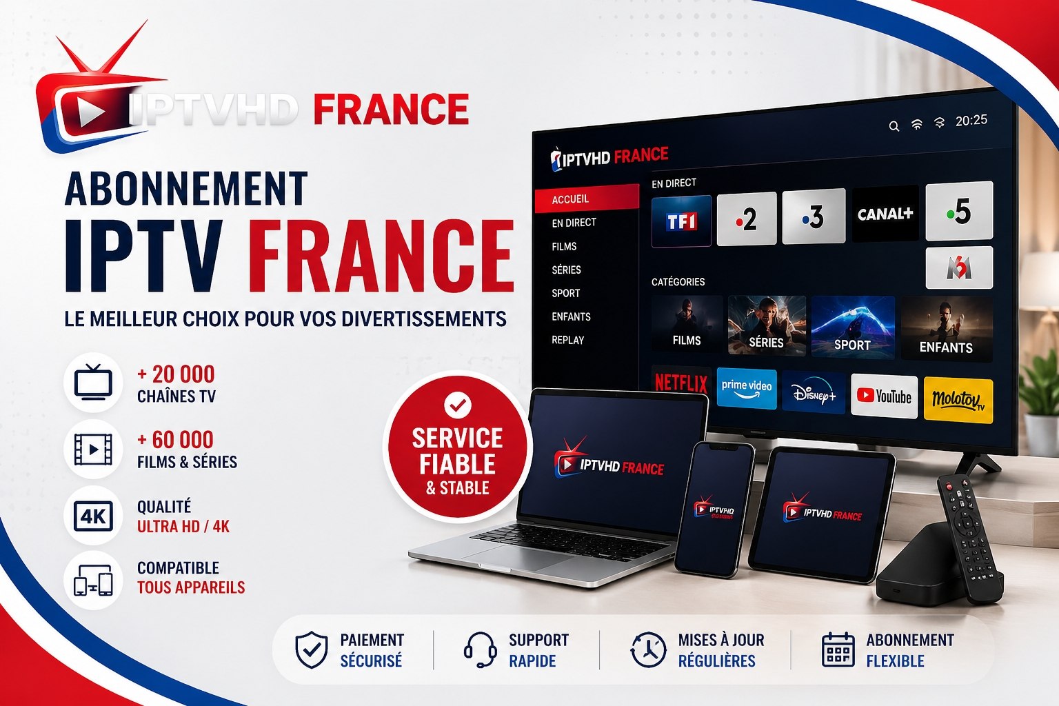 Meilleur IPTV Champions League Ligue 1 4K HD France